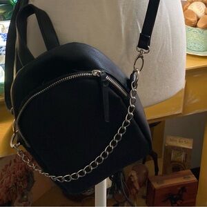 Black Leather Chain Strap Backpack